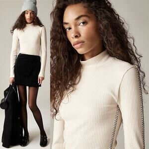 J. Crew NWT Premium Rib Turtleneck Whipstitch Trim Natural/Cream Black Size XL